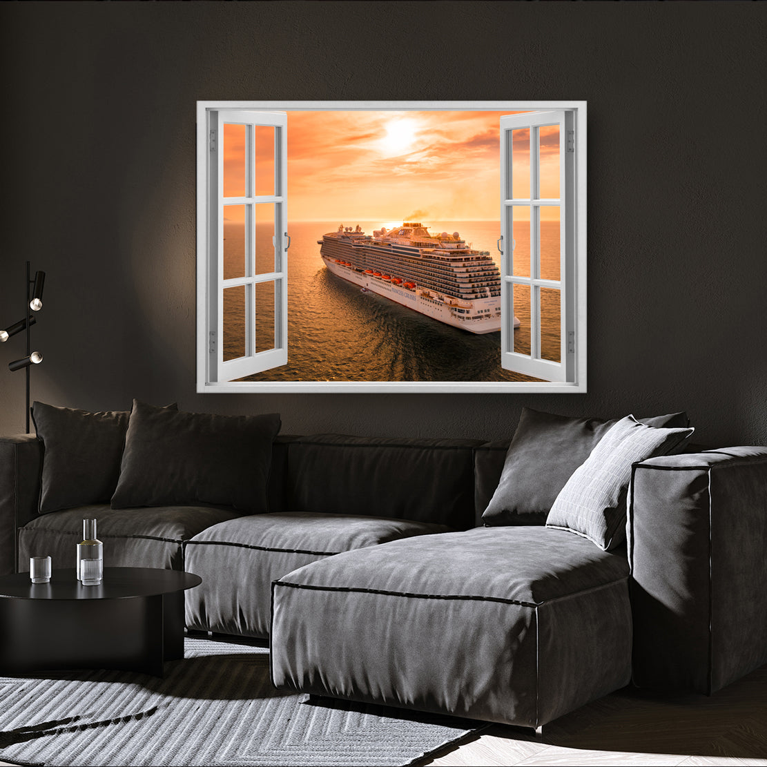 Schiff mit Sonnenuntergang für Kategorie Wandbilder Strand und Meer