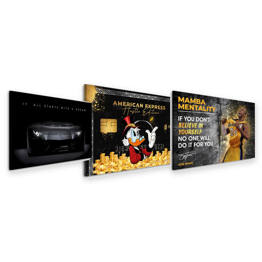 3er-Set Motivation & Mindset – drei Leinwandbilder