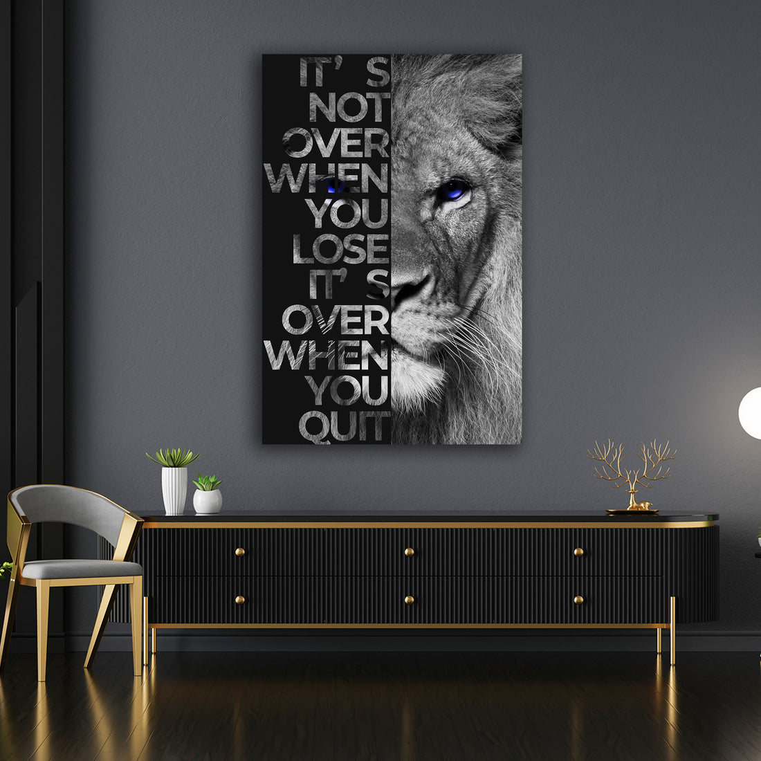 Wandbild Motivation Löwe Black &amp; White Style, Zitat