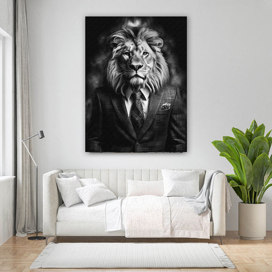 Löwe mit Anzug schwarz weiss Pop Art Wandbild