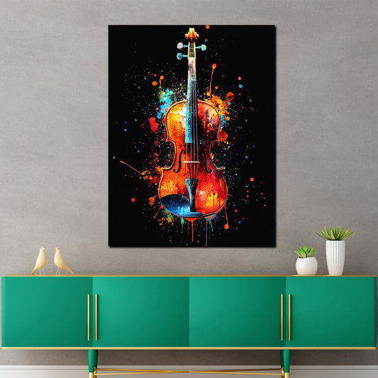 Violine Pop Art Musik Explosion Schwarz Hintergrund Wandbild