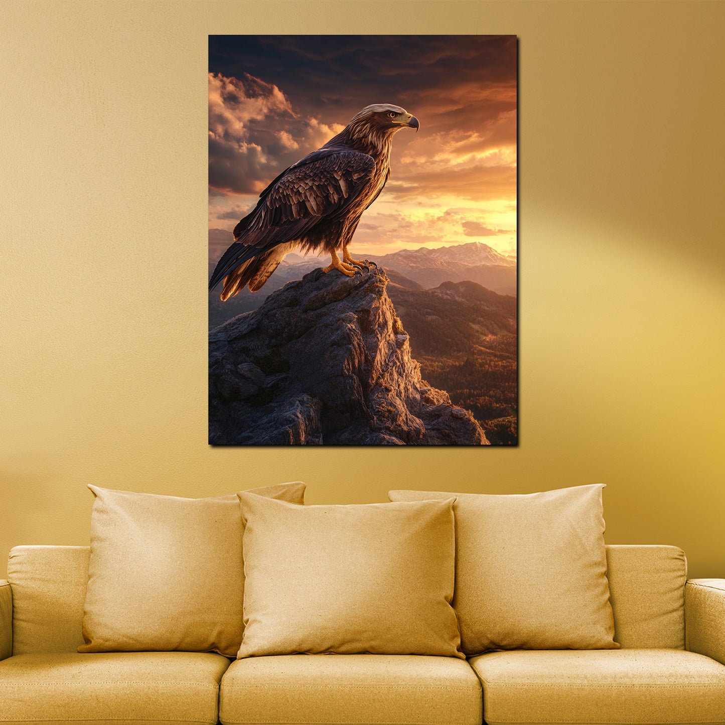 Wandbild Adler im Sonnenuntergang auf Felsen Natur