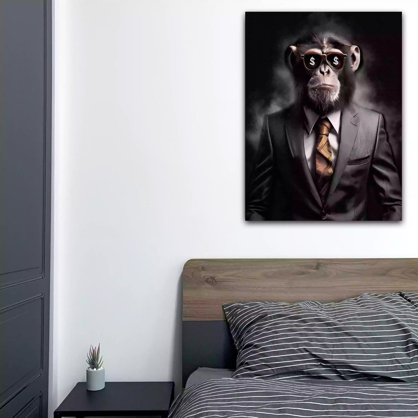 Wandbild Affe im Anzug mit Dollar-Sonnenbrille und Business Look