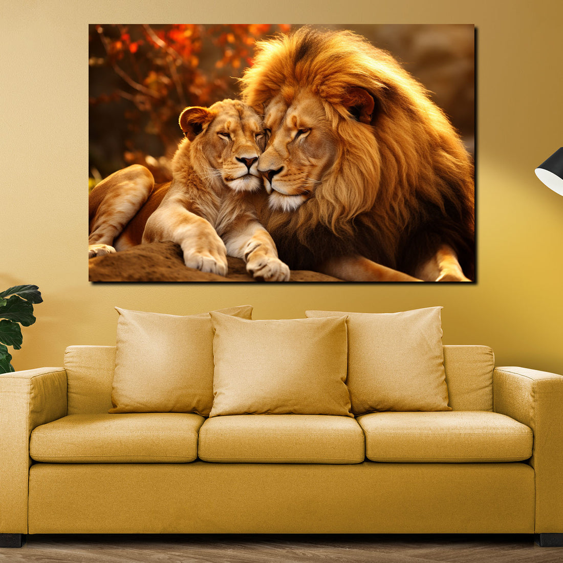 Wandbild Afrika Sonnenuntergang Löwenpaar