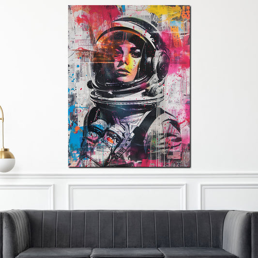 Wandbild Astronautin Pop Art bunt modern