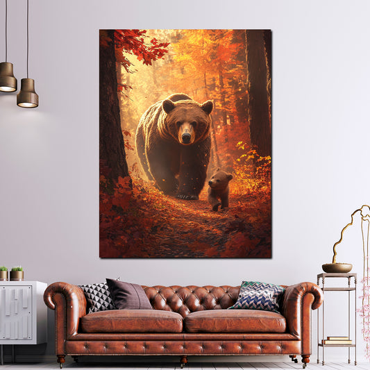 Wandbild Bären Familie Wald Herbst Natur
