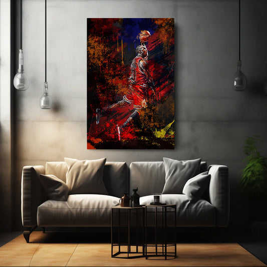 Jordan Style Wandbild Basketball im Sprung in dynamischen Farben