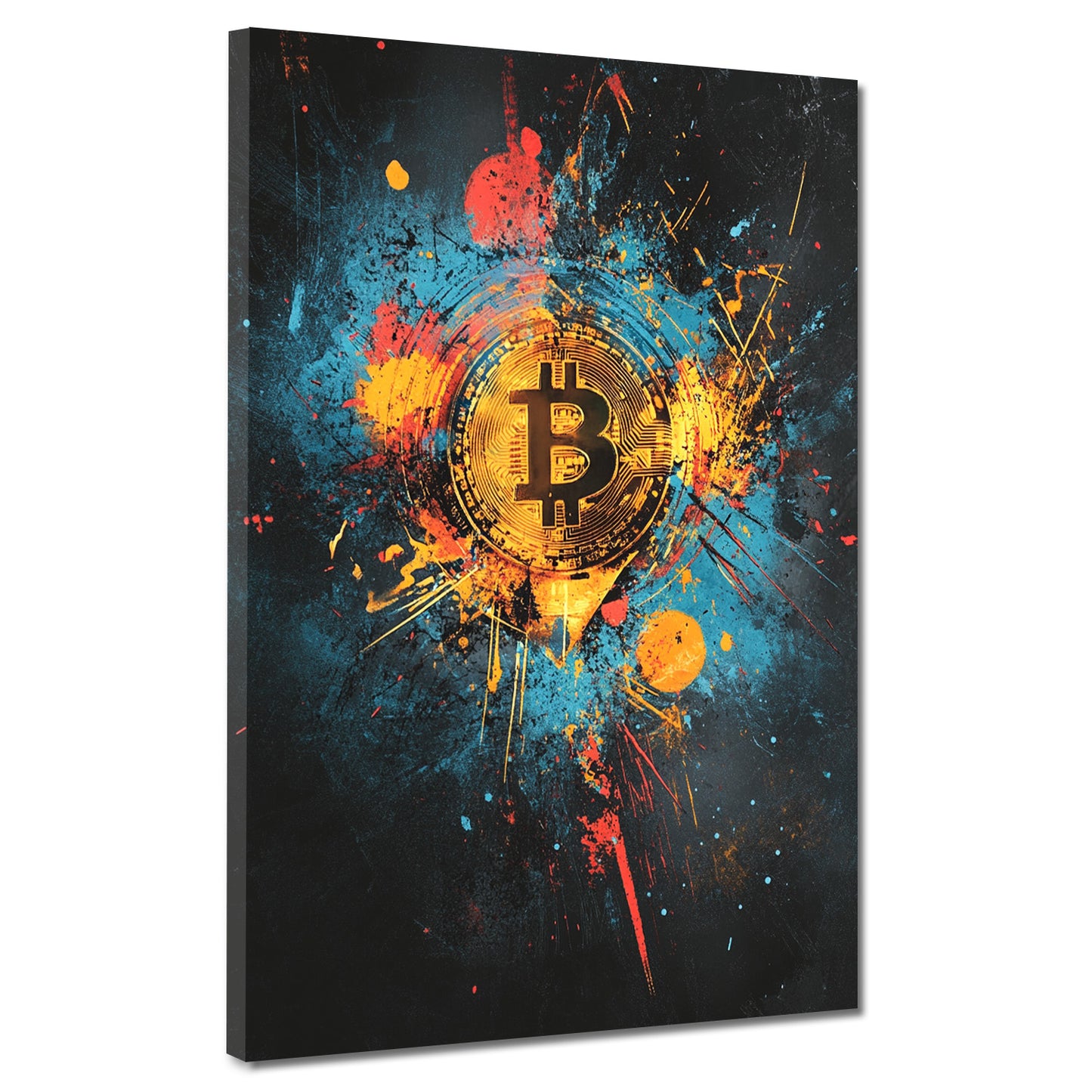 Wandbild Bitcoin Pop Art Krypto Geld Explosion Farben modern
