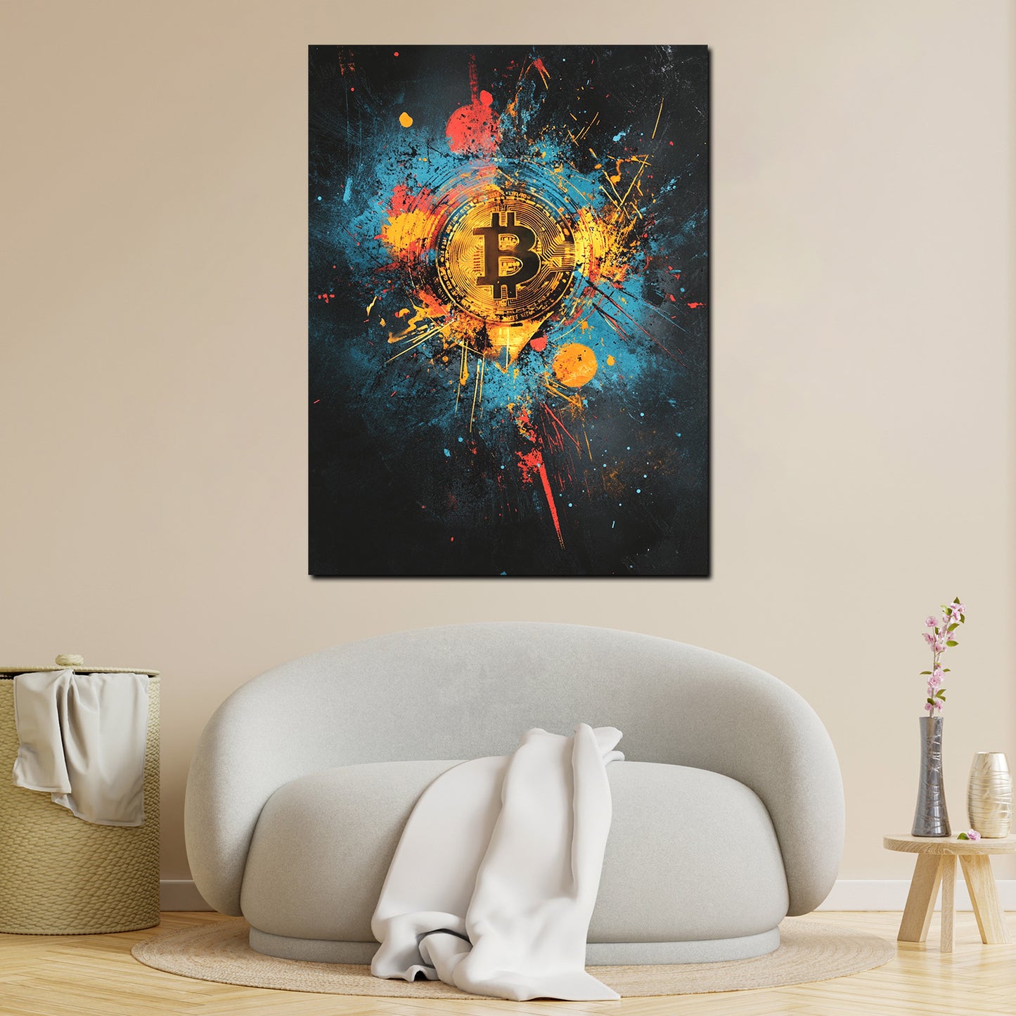 Wandbild Bitcoin Pop Art Krypto Geld Explosion Farben modern