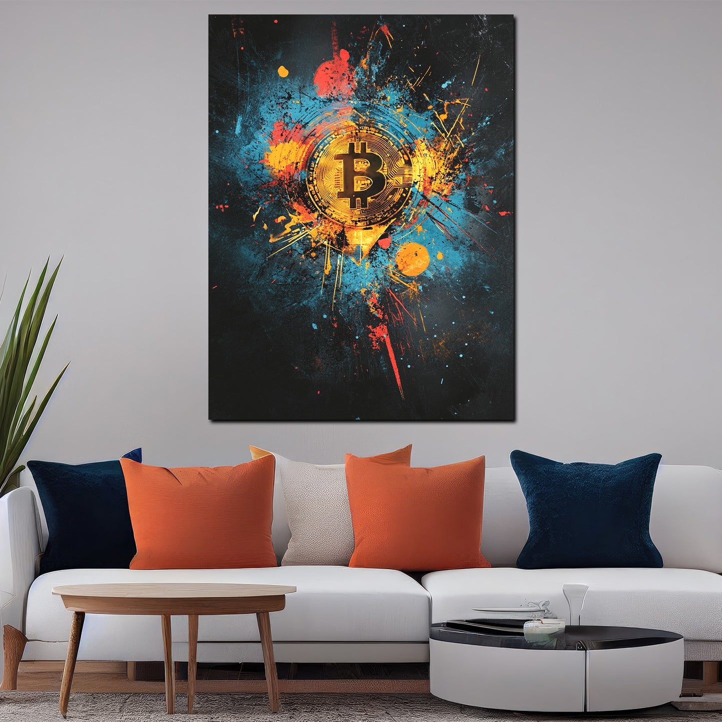 Wandbild Bitcoin Pop Art Krypto Geld Explosion Farben modern
