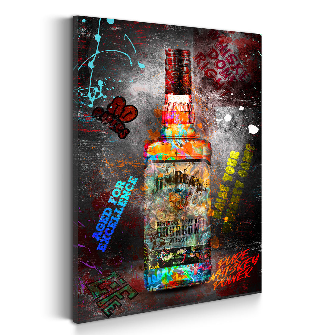 Wandbild Bourbon Whiskyflasche im modernen Graffiti Pop Art Stil