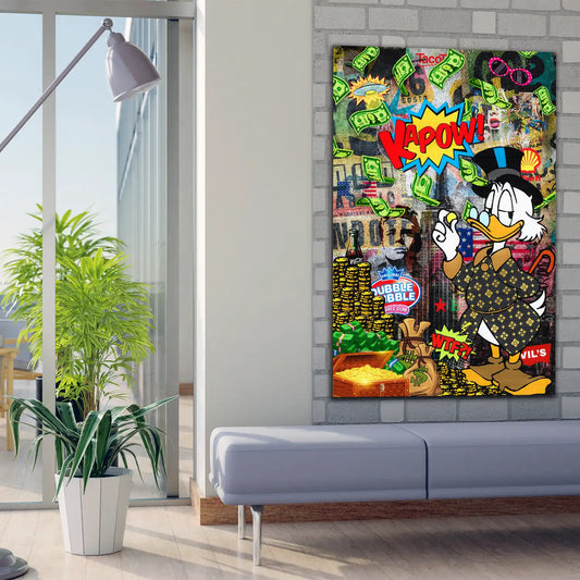 Wandbild Comic Duck Geldregen Kapow!