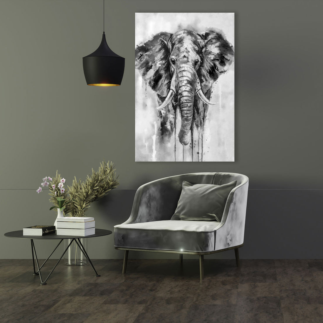 Wandbild Elefant abstrakt schwarz weiß