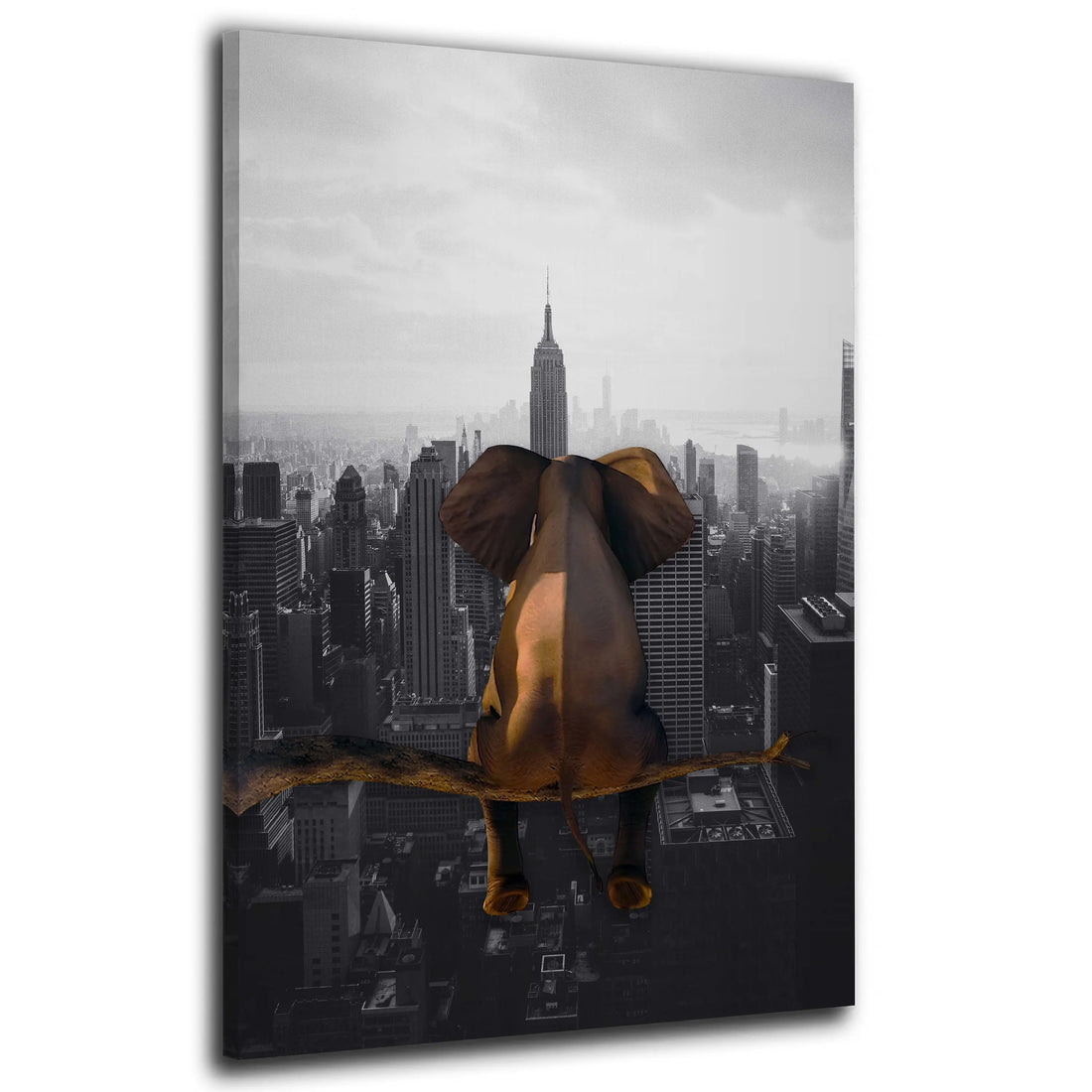 Wandbild Elefant auf Ast New York Stadt