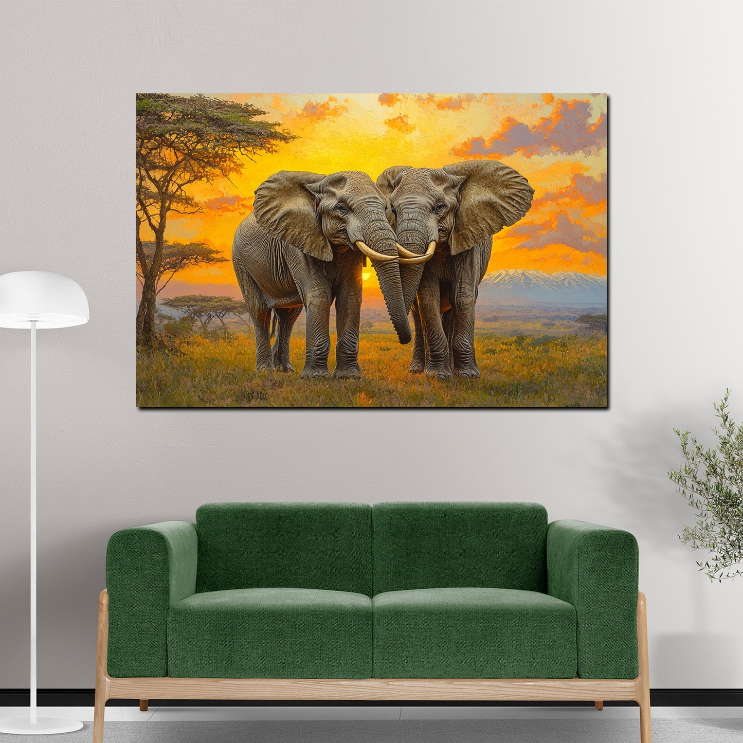 Wandbild Elefantenpaar im Sonnenuntergang Afrika