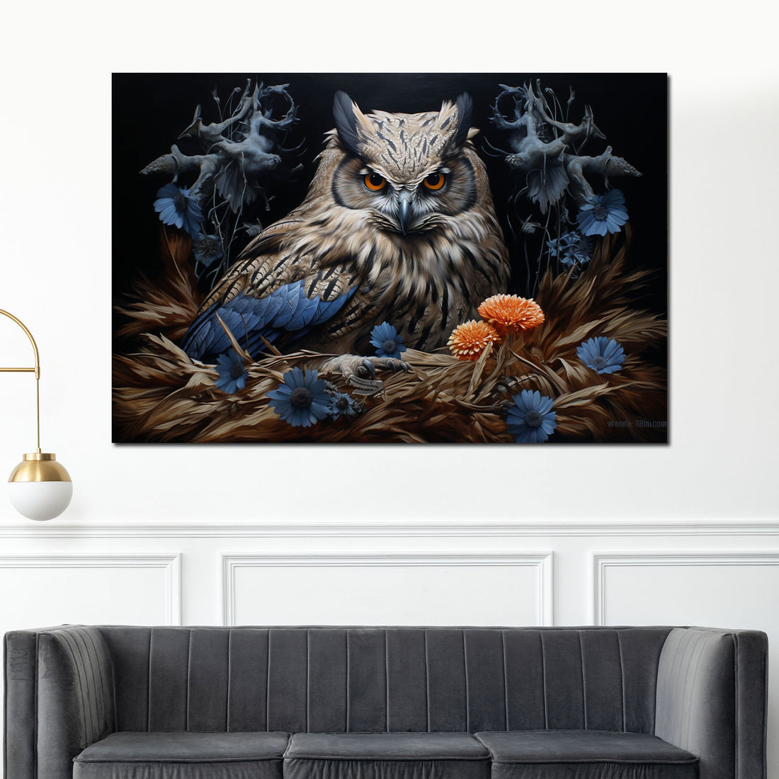 Wandbild Eule im Nest Blue Style