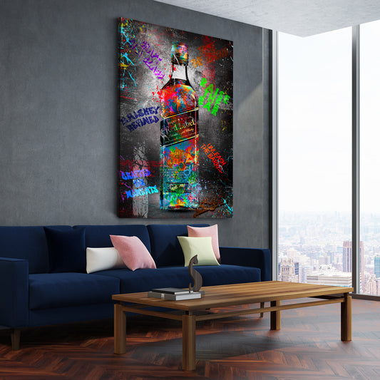 Wandbild Flasche Whisky Graffiti Kunst Pop Art Sprüche und Farben