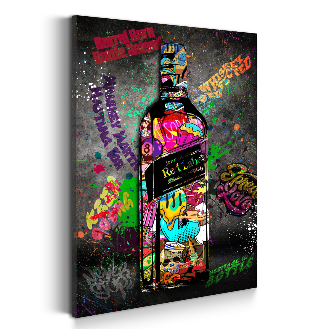 Wandbild Flasche Whisky Red Style Graffiti Pop Art mit farbenfrohen Motiven