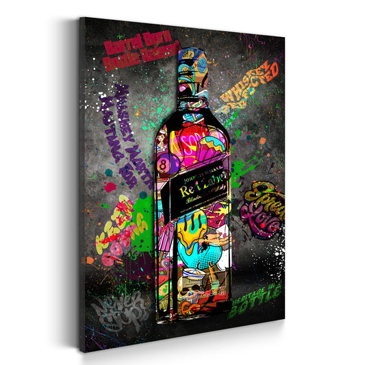 Wandbild Flasche Whisky Red Style Graffiti Pop Art mit farbenfrohen Motiven