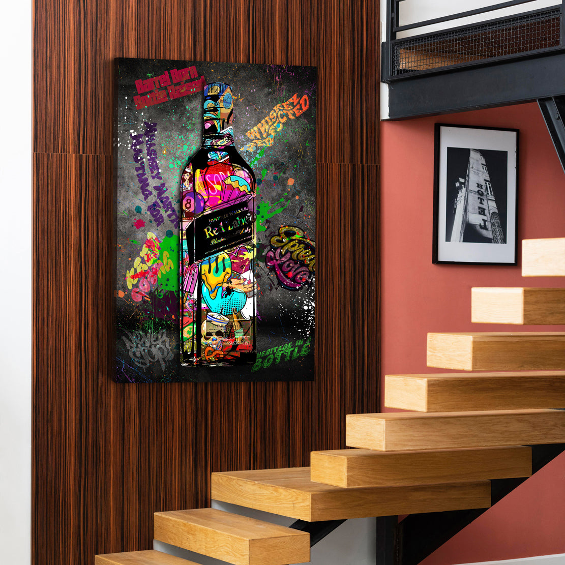 Wandbild Flasche Whisky Red Style Graffiti Pop Art mit farbenfrohen Motiven