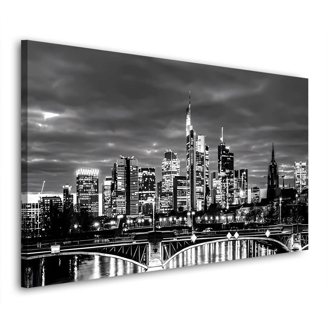 Wandbild Frankfurt Architektur Skyline Abendstimmung Schwarz Weiß