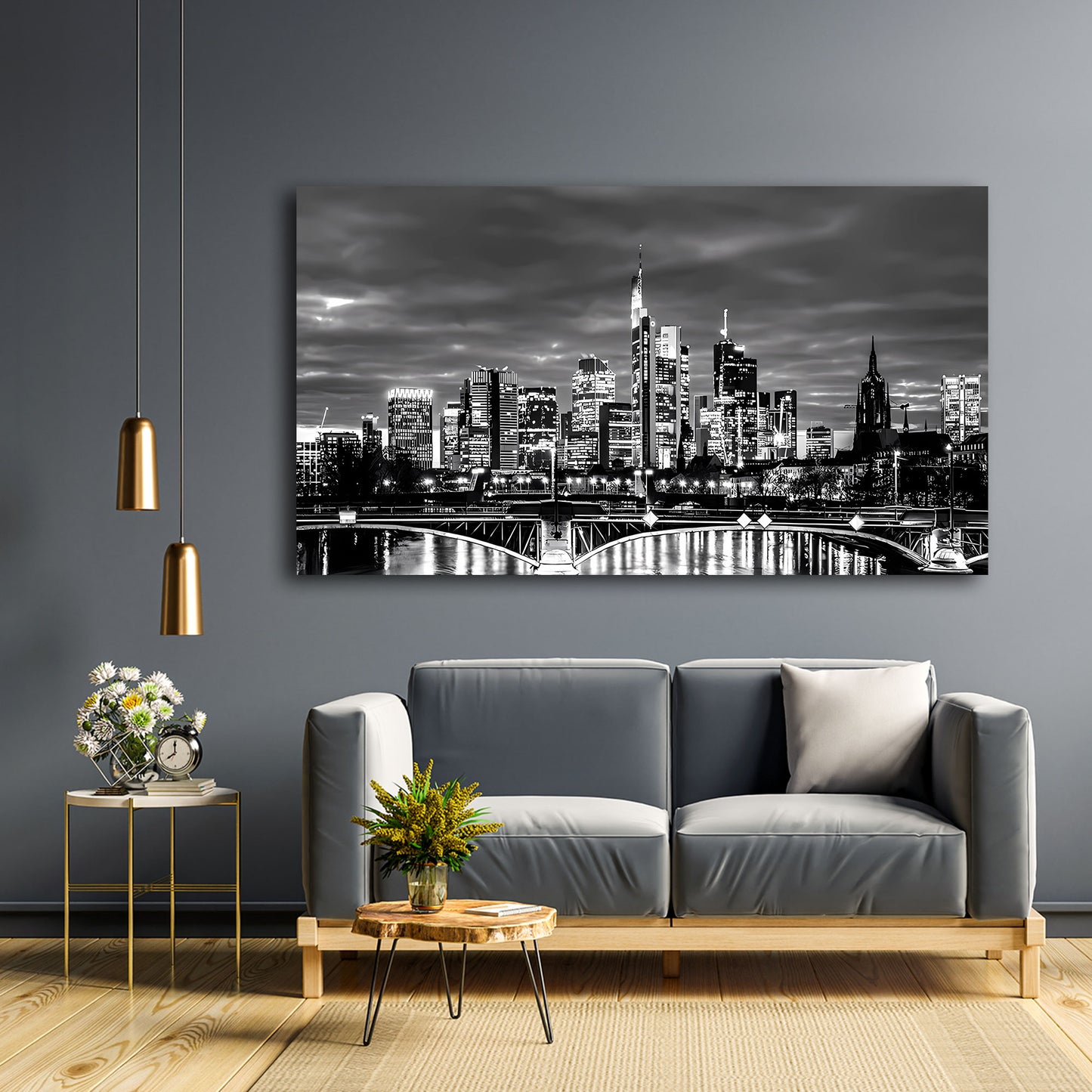 Wandbild Frankfurt Architektur Skyline Abendstimmung Schwarz Weiß