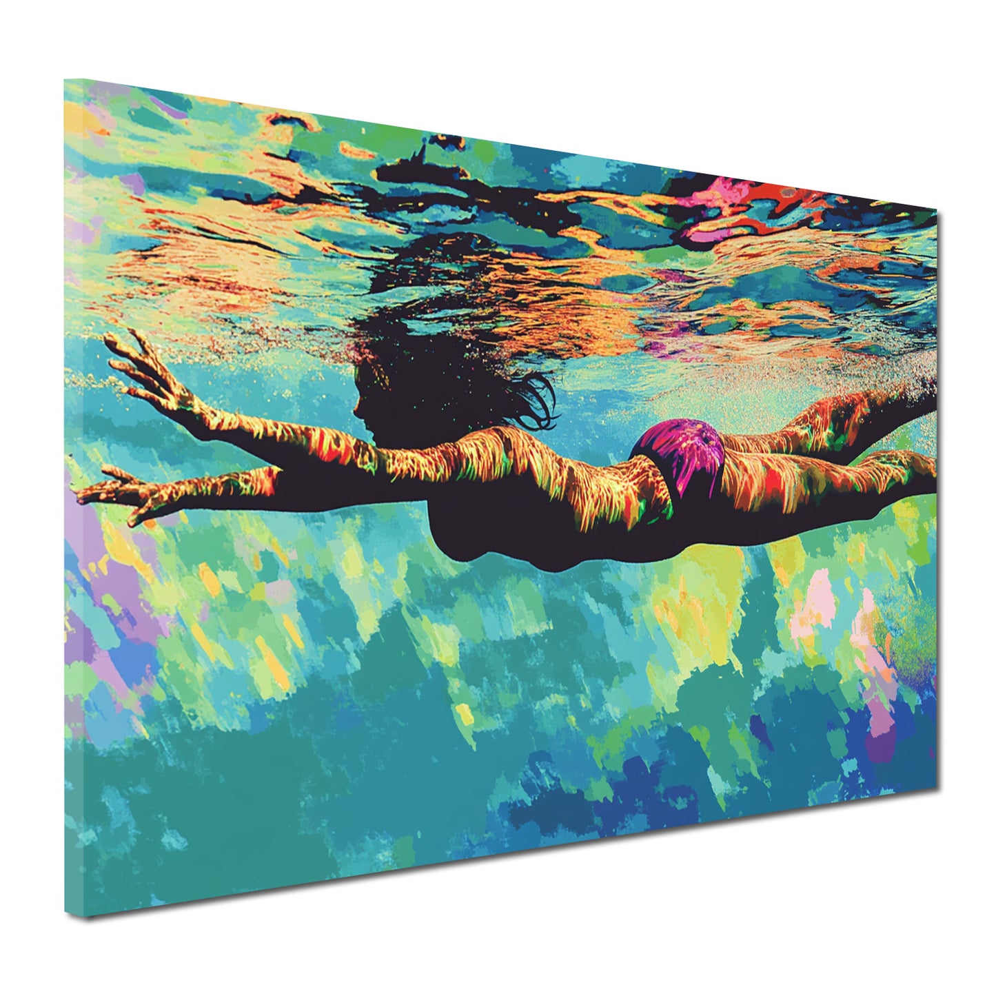 Wandbild Frau unter Wasser farbenfroh modern entspannend