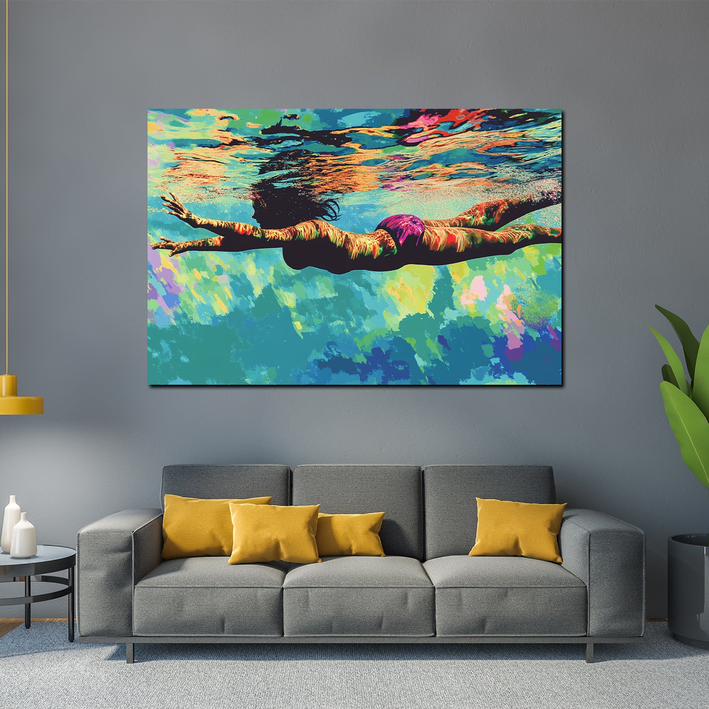Wandbild Frau unter Wasser farbenfroh modern entspannend