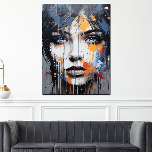 Wandbild Gesicht Frau mit blauen Augen Street Art