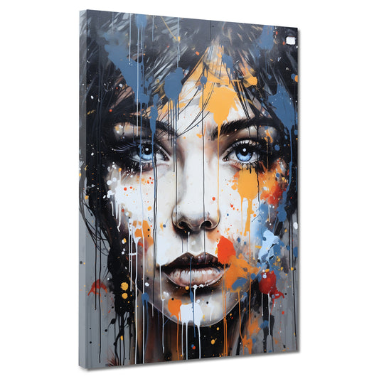 Wandbild Gesicht Frau mit blauen Augen Street Art
