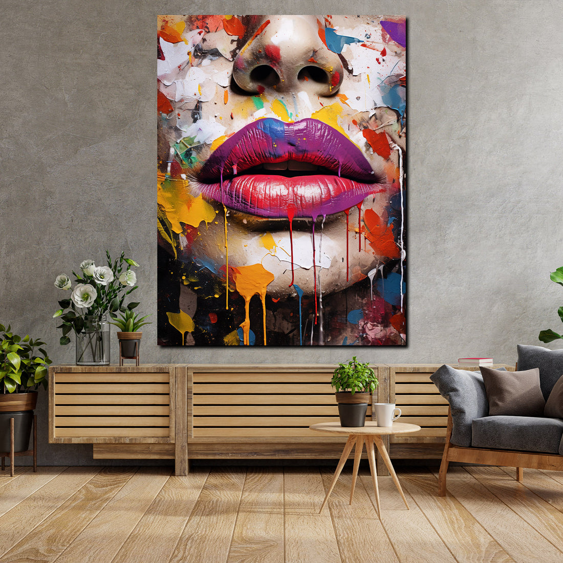 Wandbild Gesicht &amp; Lippen Pop Art Splatter