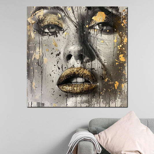 Wandbild Glamour Frau mit Goldenen Lippen