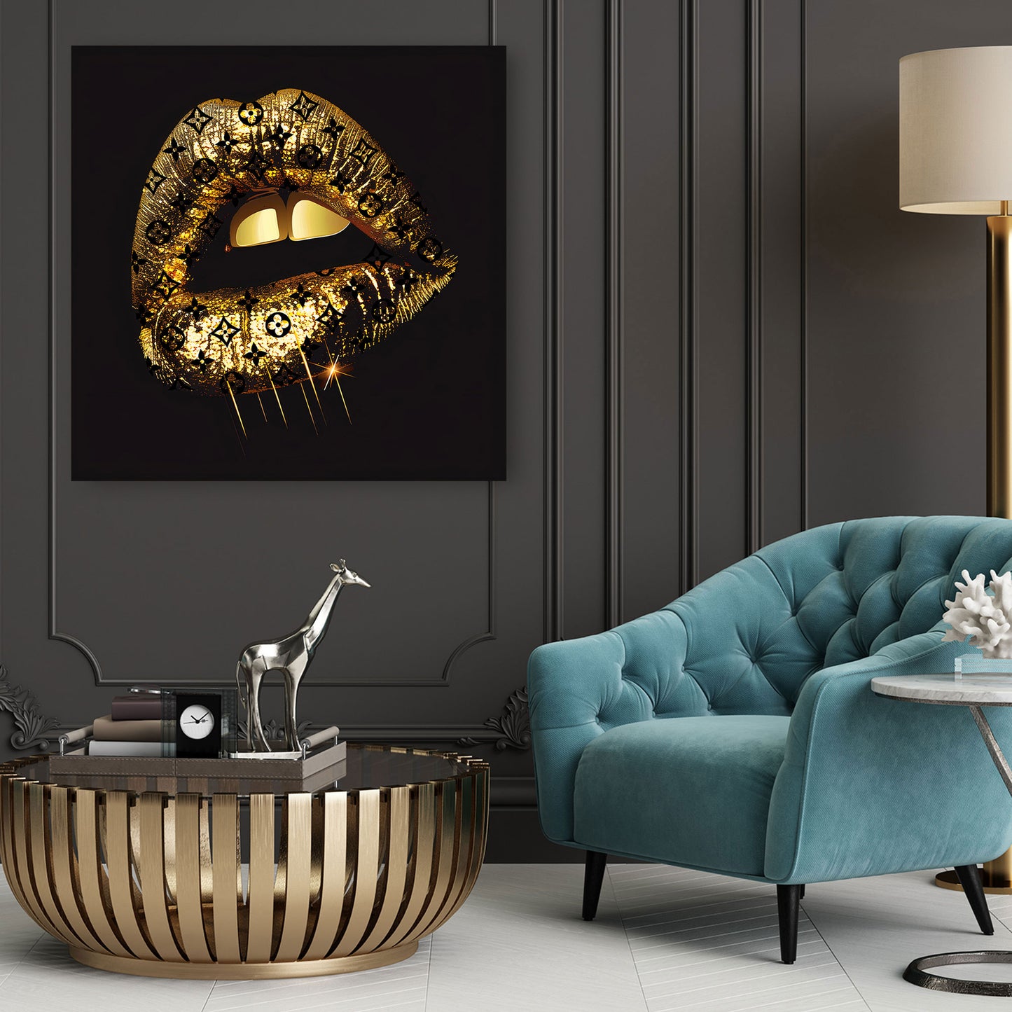 Wandbild Glamour Lippen Goldoptik Luxus und Eleganz