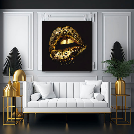 Wandbild Glamour Lippen Goldoptik Luxus und Eleganz
