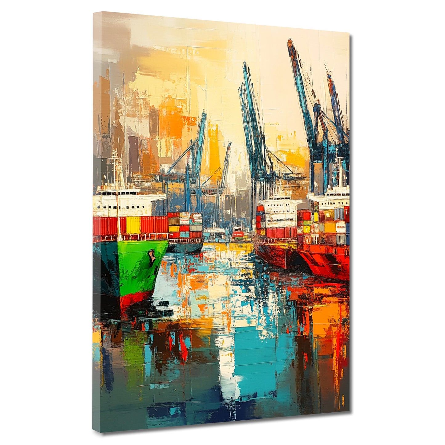 Wandbild Hafen Schiffe Container bunt modern