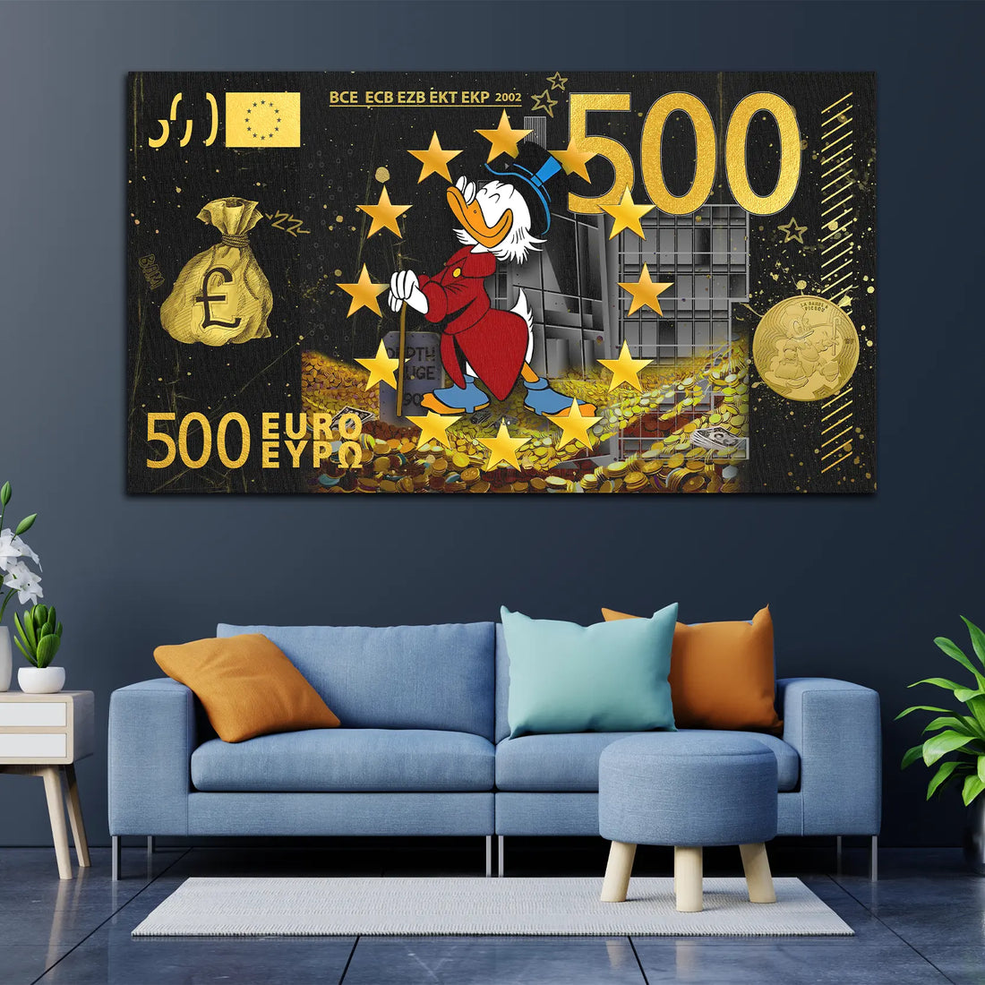 Wandbild Geldschein Happy Money Duck Comic