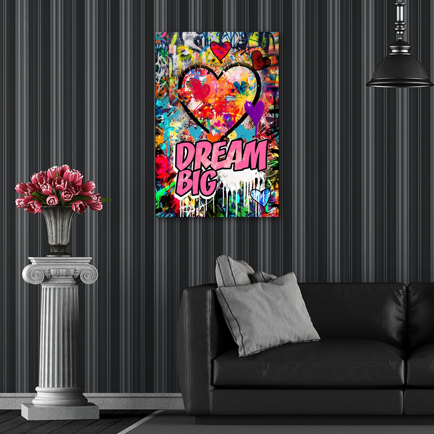 Wandbild Herz Graffiti Pop Art mit Dream Big und bunten Farben