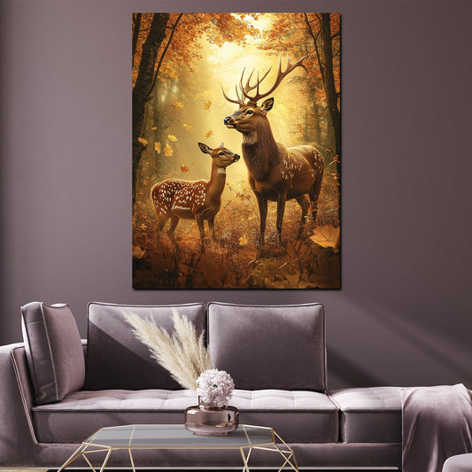 Wandbild Hirschpaar Wald Lichtstimmung