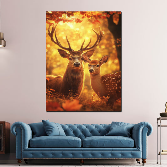 Wandbild Hirschpaar Waldlichtung Herbst