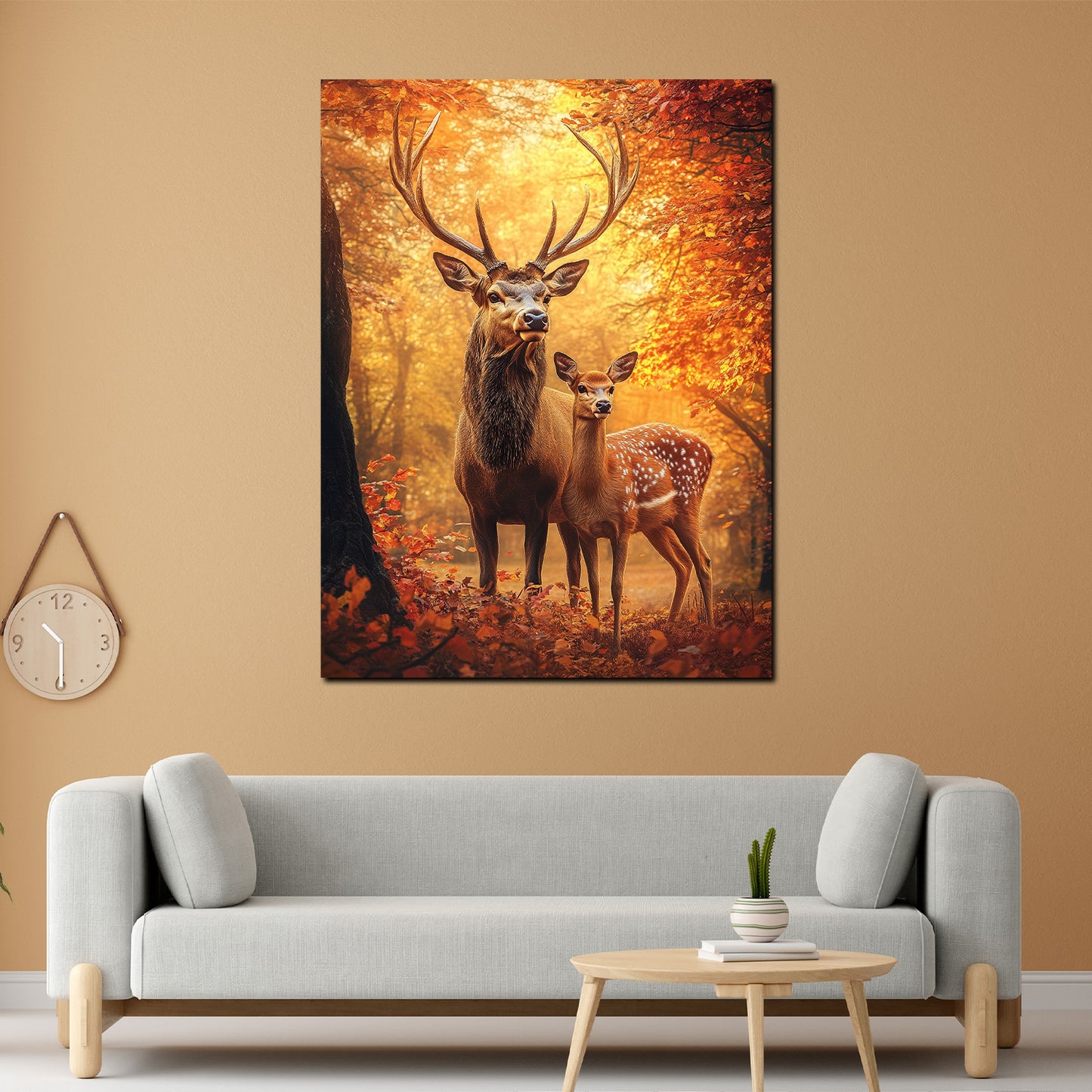Wandbild Hirschpaar im Wald bei Herbststimmung