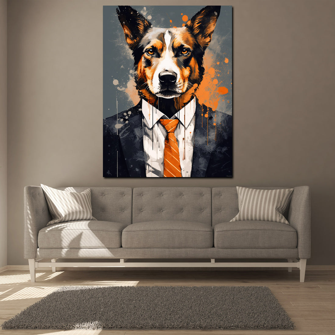 Wandbild Hund im Anzug Pop Art Colour