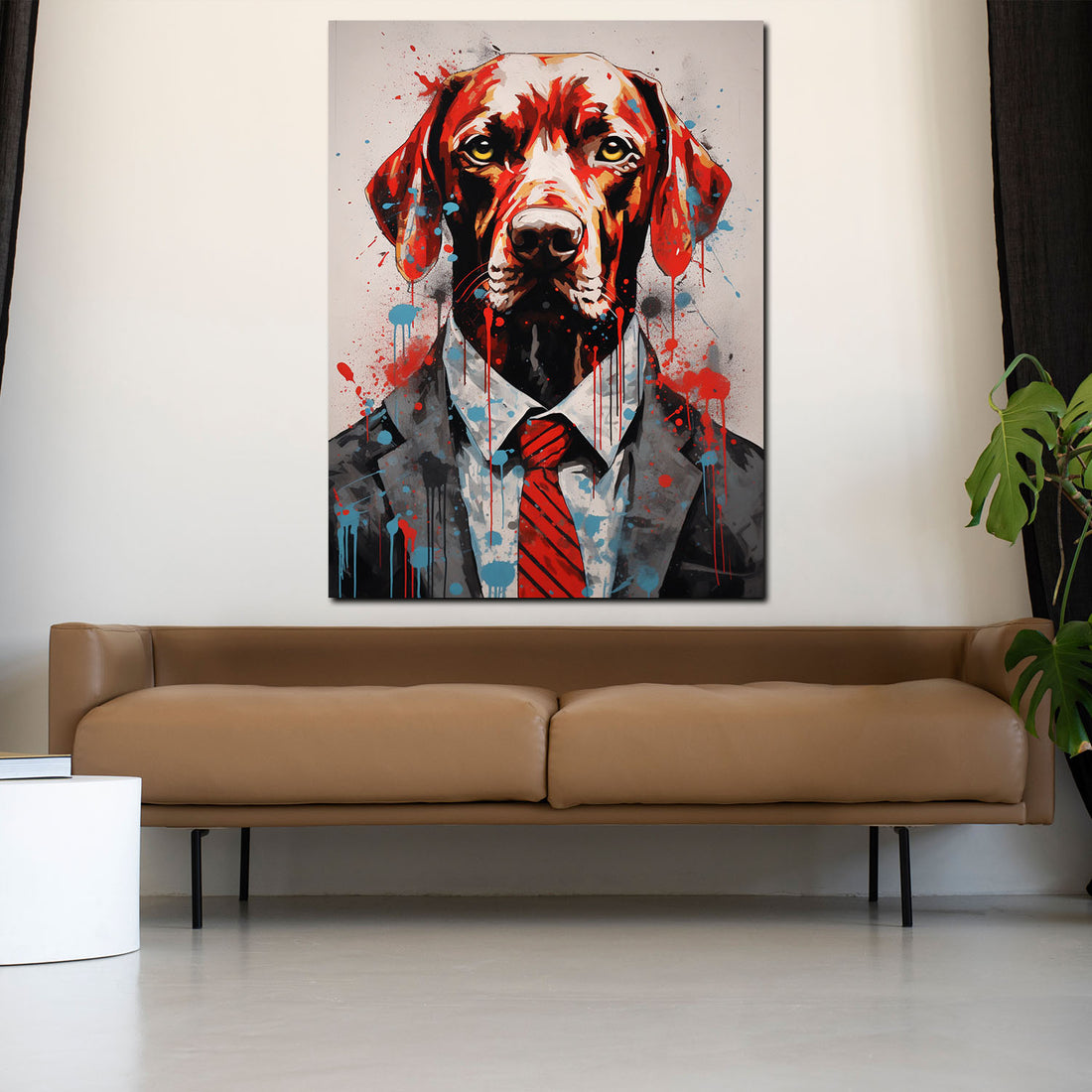 Wandbild Hund im Anzug Pop Art Red