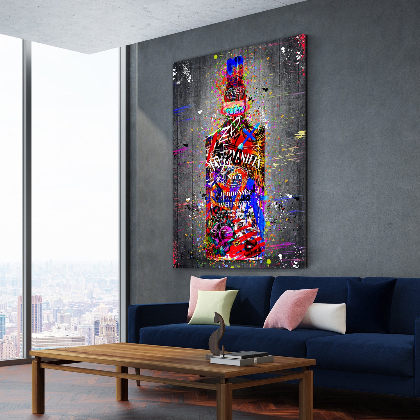Wandbild Jack Whiskyflasche Graffiti Kunst Pop Art Stil