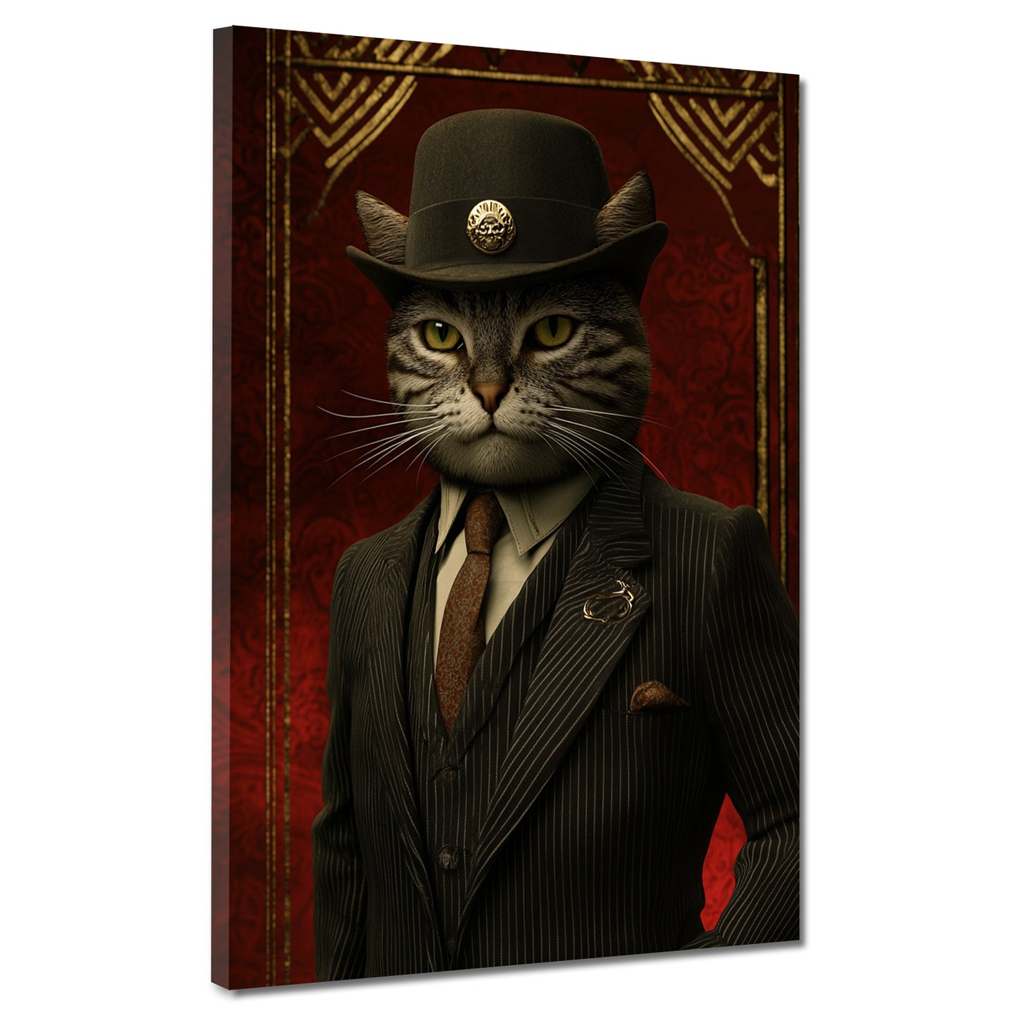 Wandbild Katze Boss im Anzug mit Hut Eleganz Macht und Stil modern