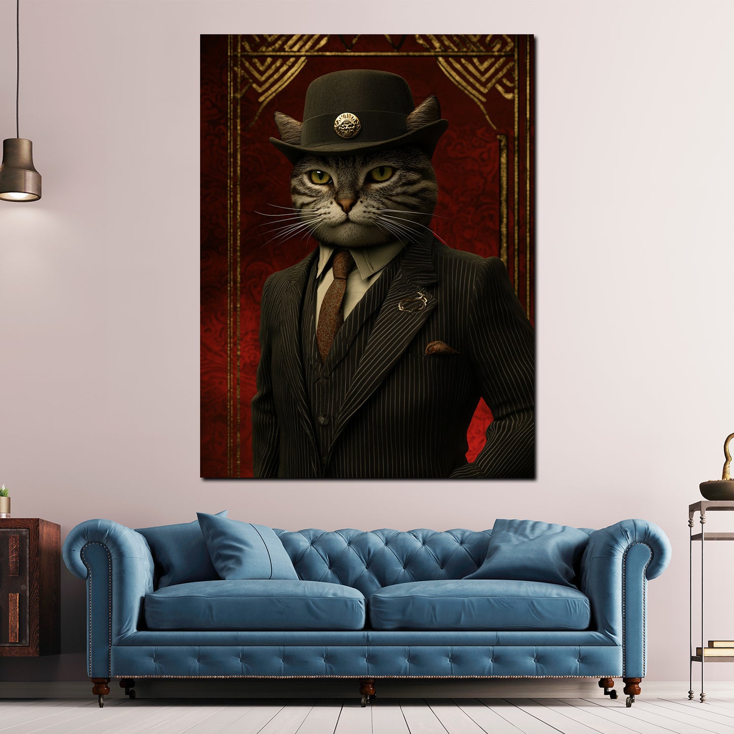 Wandbild Katze Boss im Anzug mit Hut Eleganz Macht und Stil modern