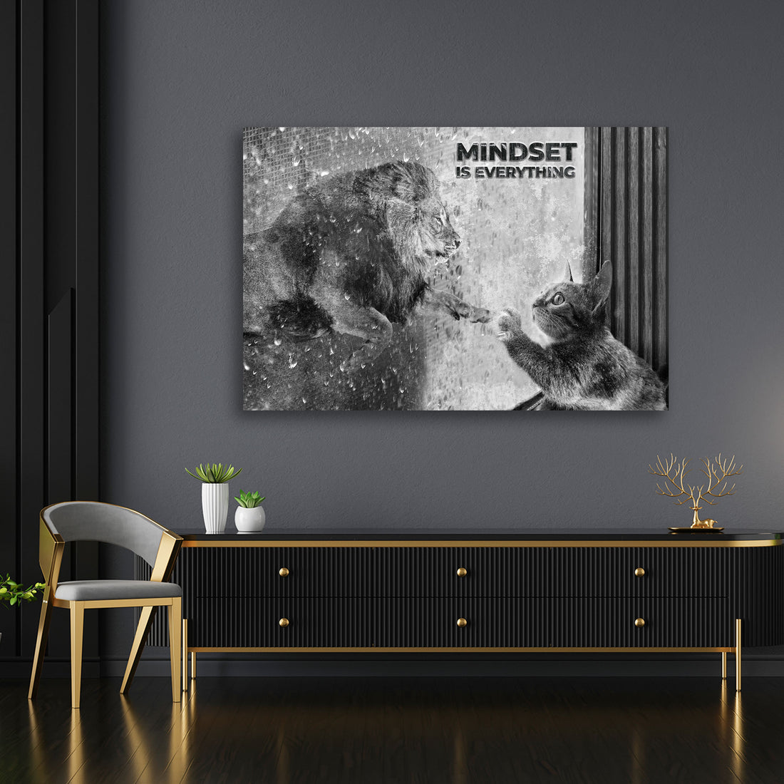 Wandbild Katze Mindset Motivation schwarz weiß