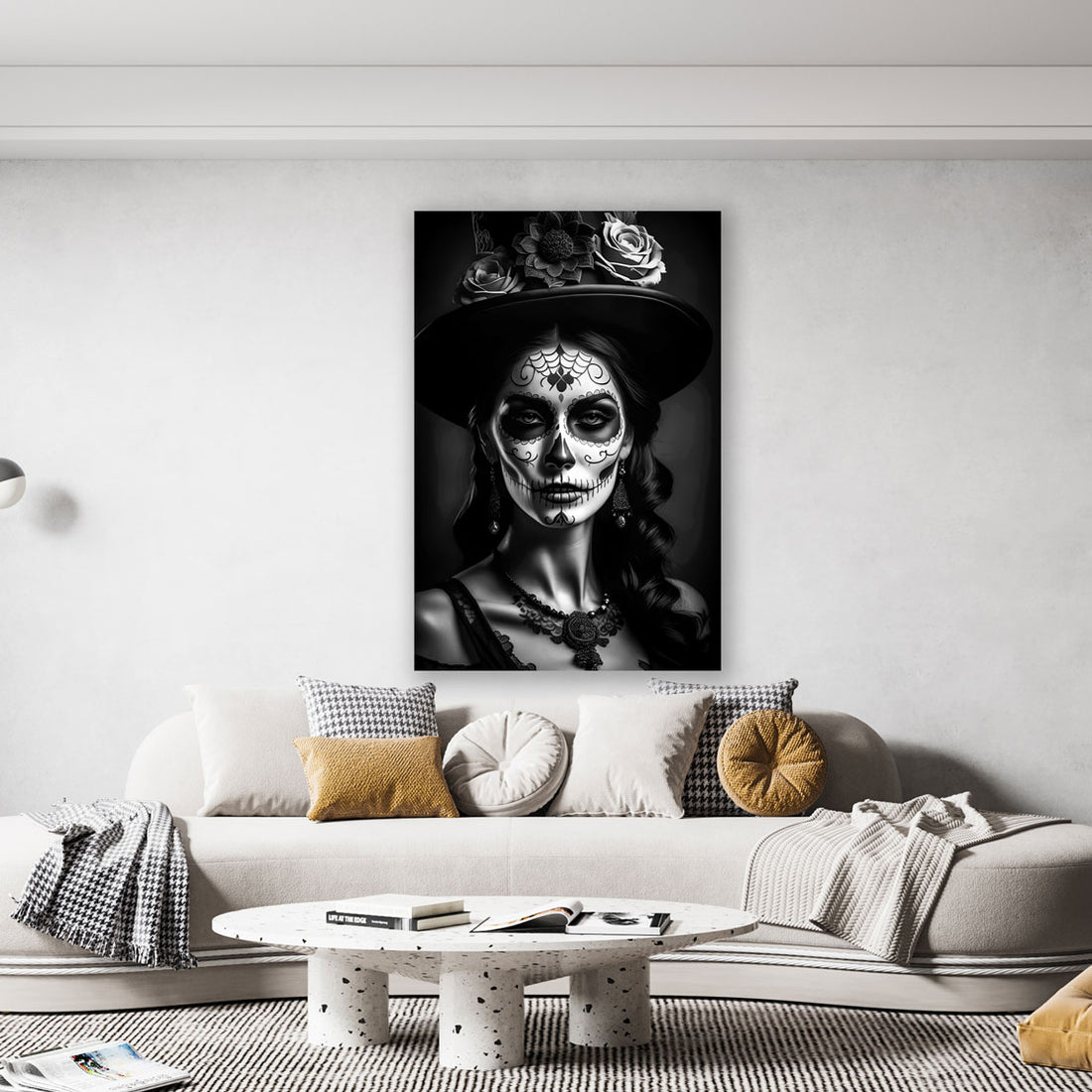 Wandbild La Catrina im Spitzenkleid schwarz weiß