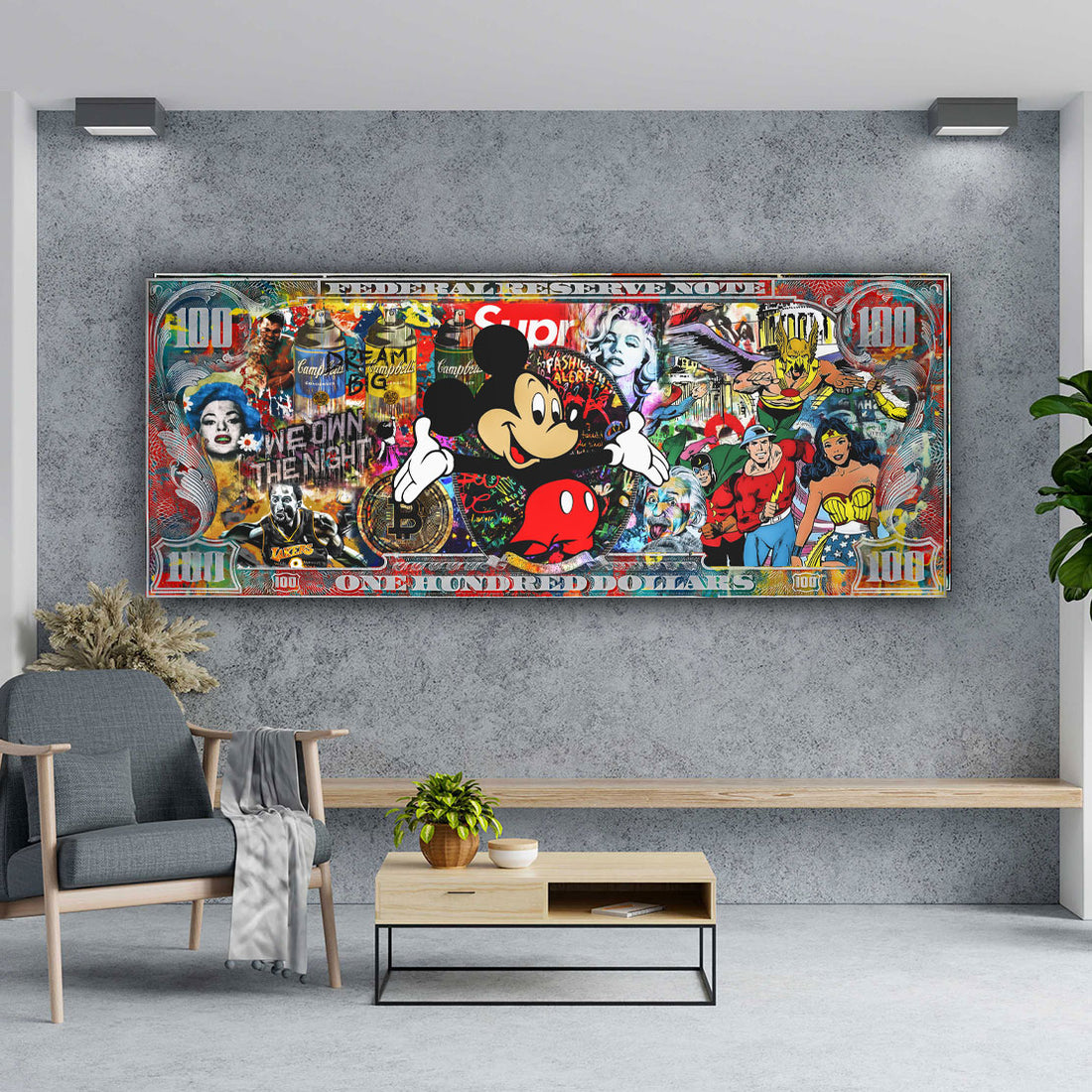 Wandbild Collage Dollar Pop Art Maus Comic All Style