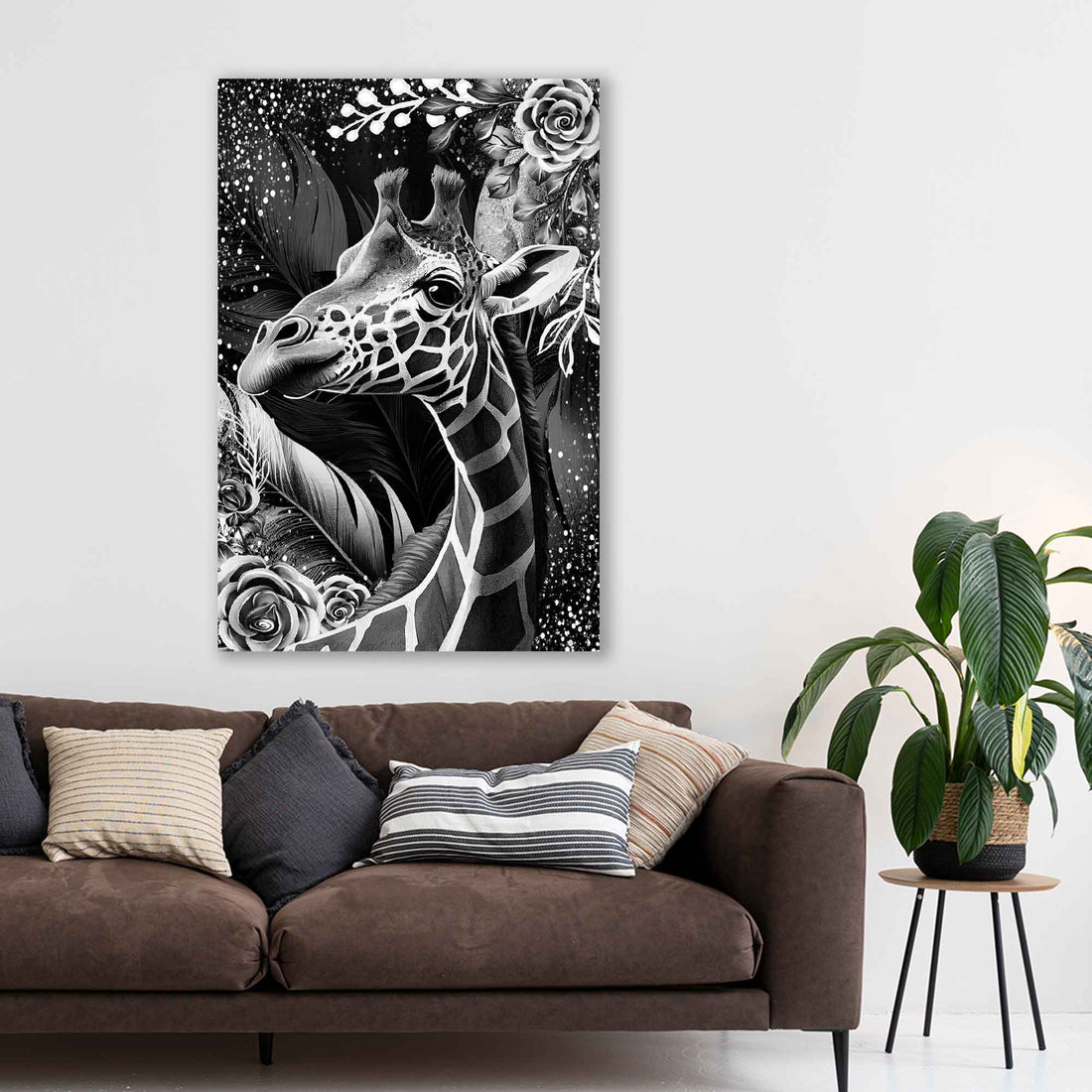 Wandbild Giraffe Silver Abstract Style