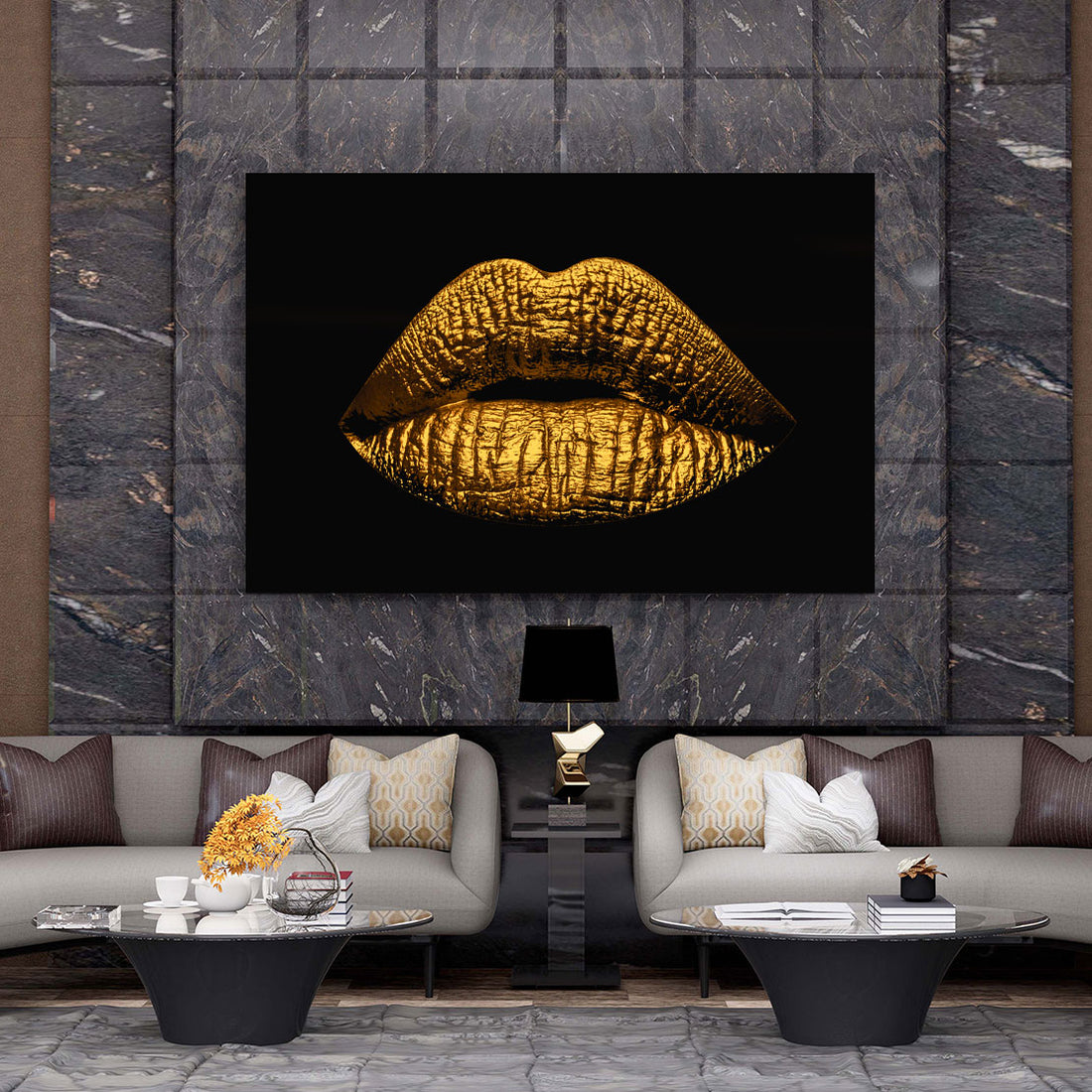 Wandbild Golden Lips